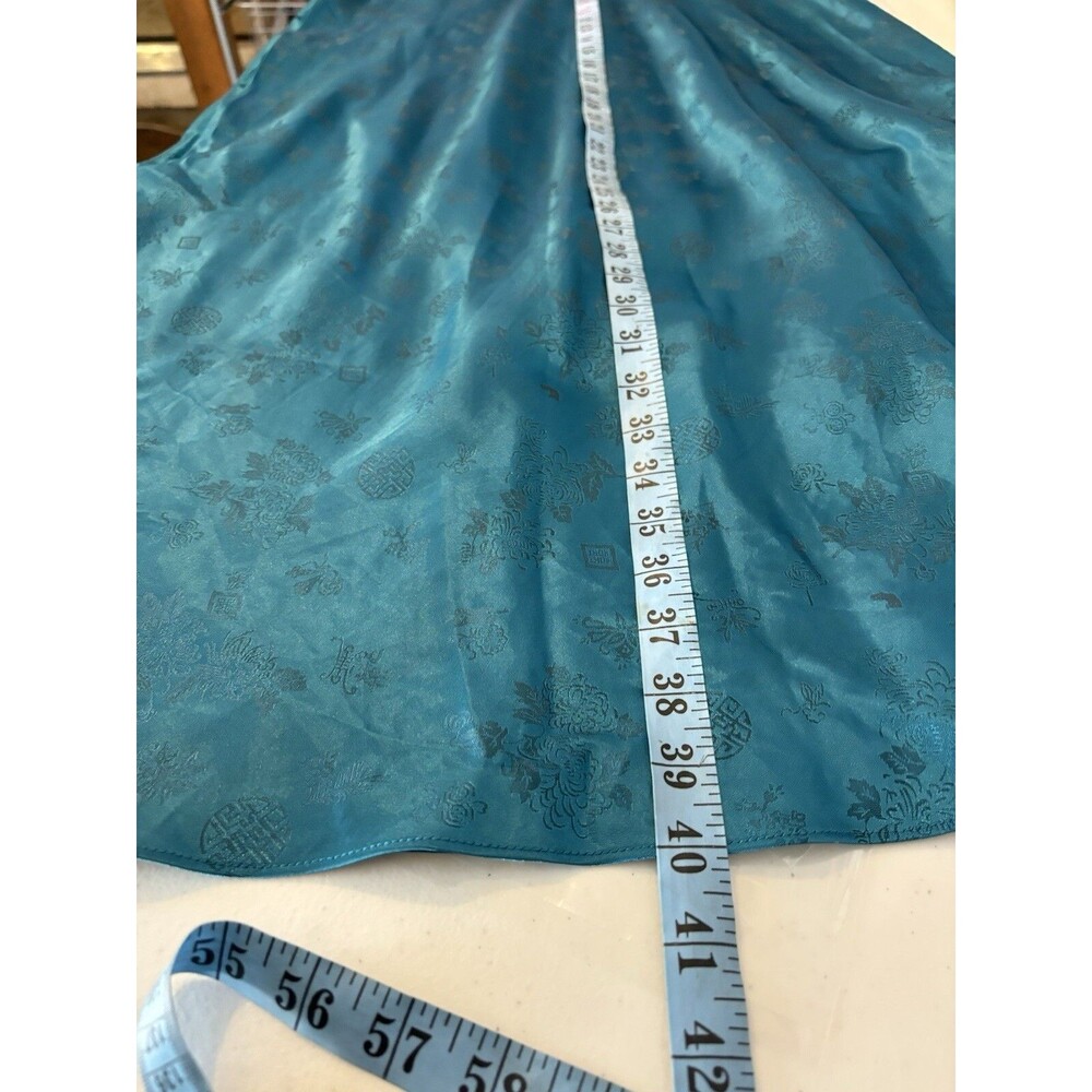 Vintage Nightgown Slip Dress M L Nightie Satin TEAL Blue BROCADE Whimsical fairy - Picture 4 of 14